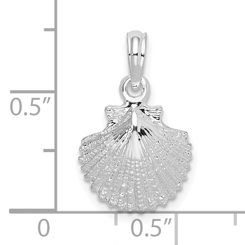 Sterling Silver De-Ani Rhodium-Plated Polished Scallop Shell Pendant