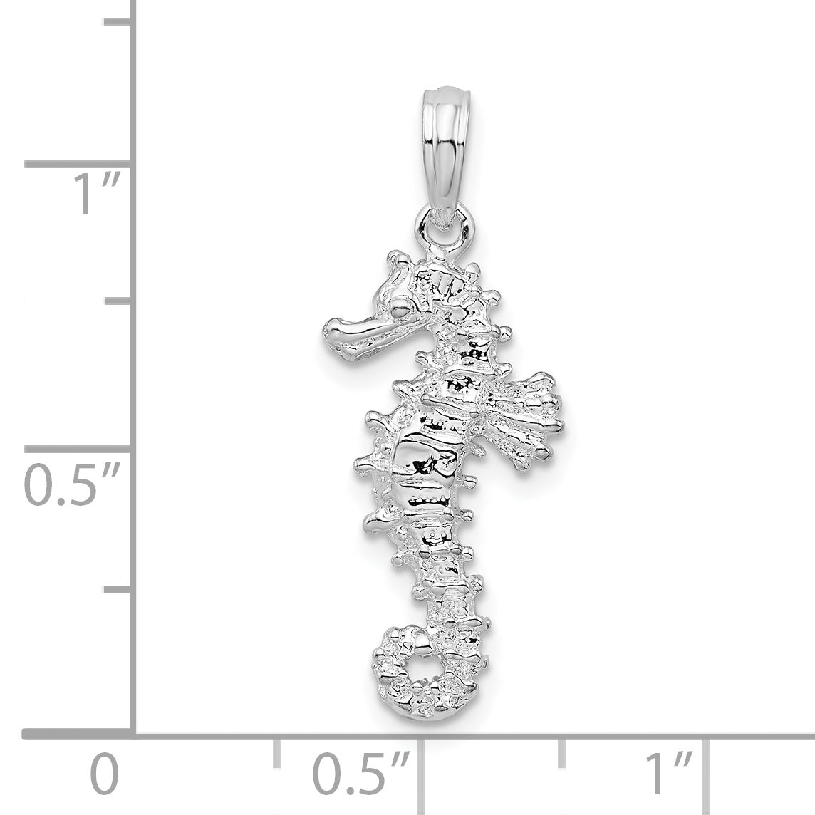 Sterling Silver De-Ani Rhodium-Plated Polished 3D Seahorse Pendant