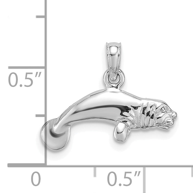 Sterling Silver De-Ani Rhodium-Plated Polished 3D Manatee Pendant