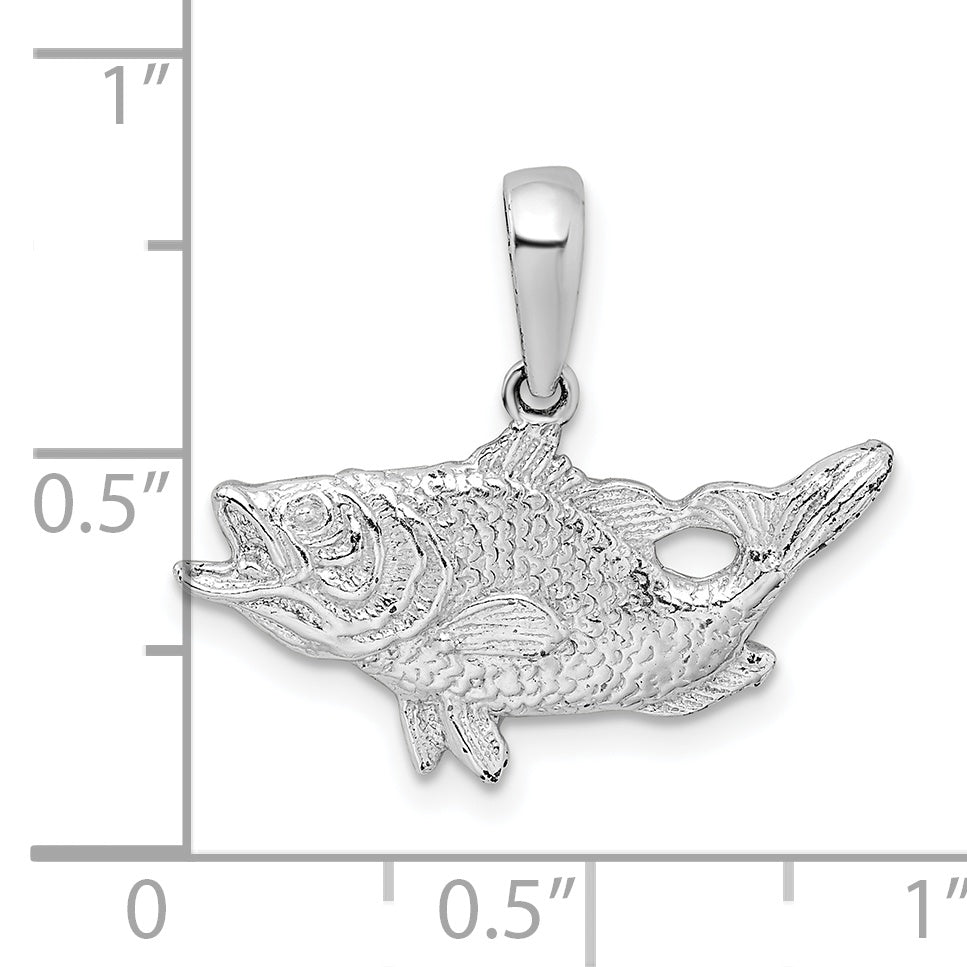 Sterling Silver De-Ani Rhodium-Plated Polished Open Mouth Bass Fish Pendant