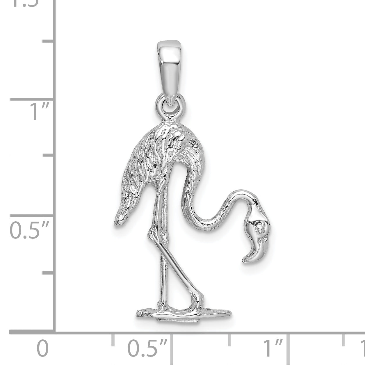 Sterling Silver De-Ani Rhodium-Plated Polished 3D Flamingo Pendant