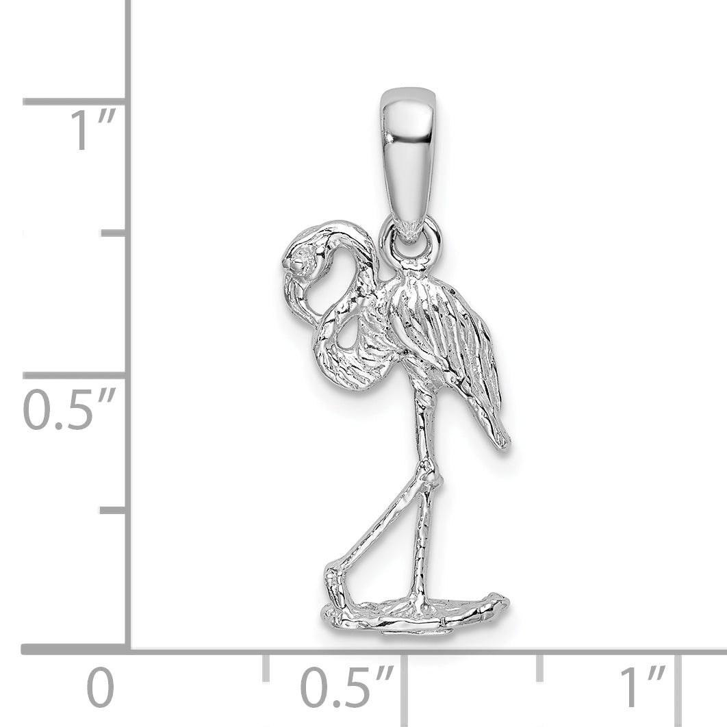 Sterling Silver De-Ani Rhodium-Plated Polished 3D Flamingo Pendant