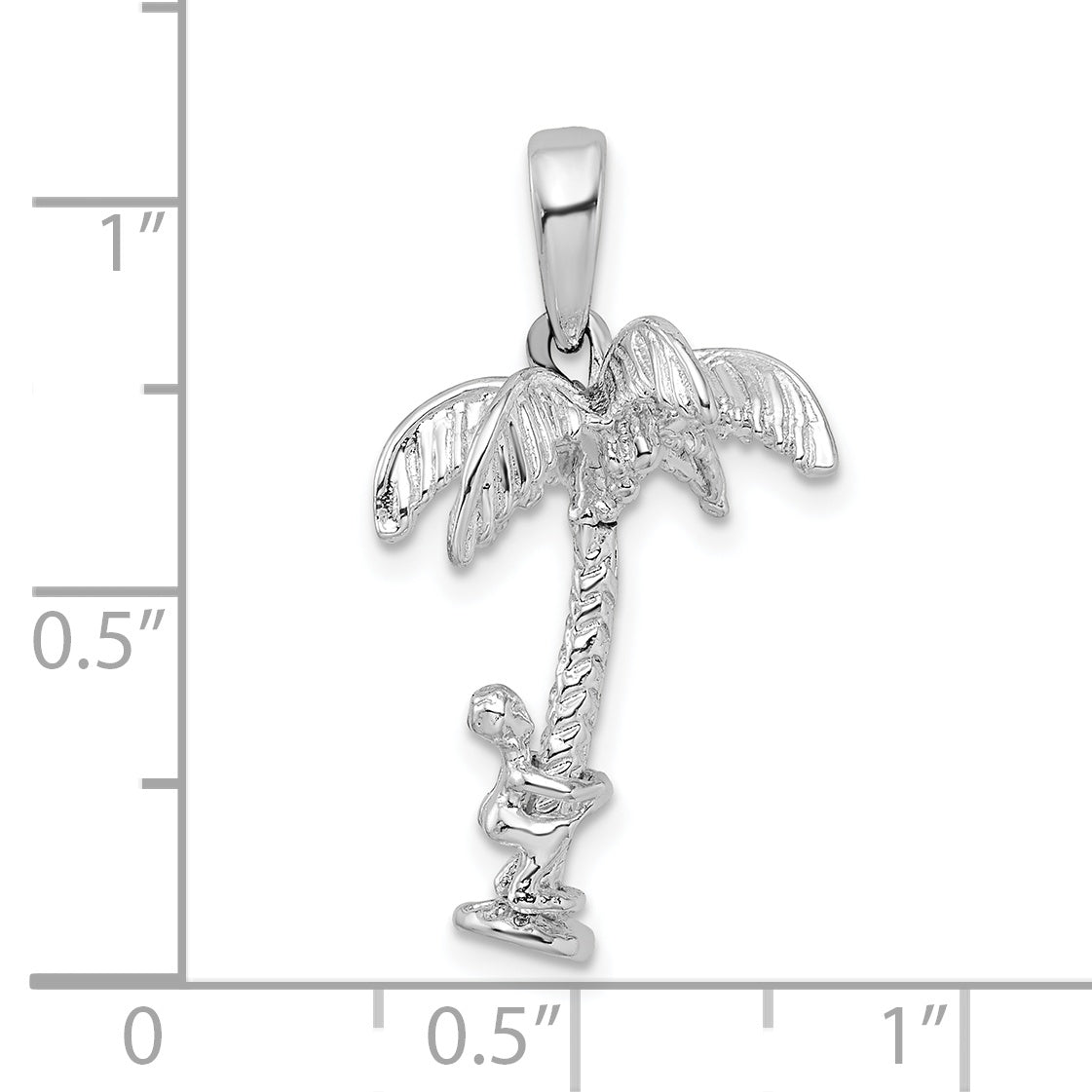 Sterling Silver De-Ani Rhodium-Plated 3D Palm Tree With Moving Climber Pendant