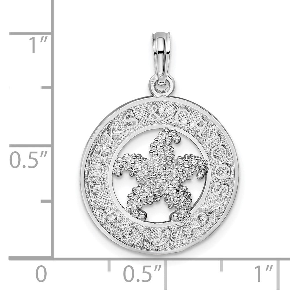 Sterling Silver De-Ani Rhodium-Plated Textured Turks And Caicos With Starfish Pendant