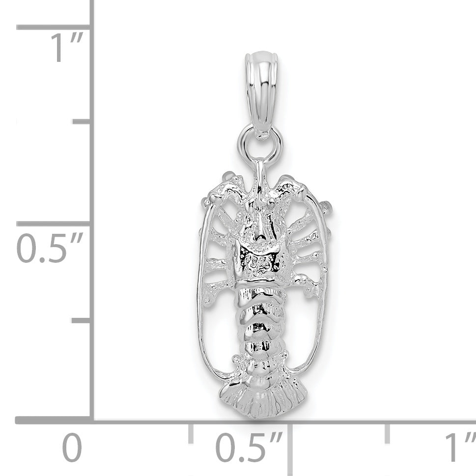 Sterling Silver De-Ani Rhodium-Plated Polished Small Florida Lobster Pendant