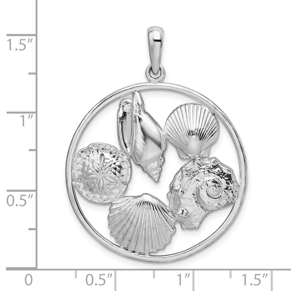 Sterling Silver De-Ani Rhodium-Plated Polished Shells In Circle Pendant