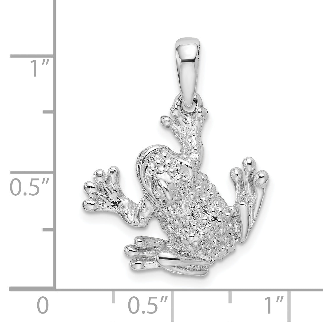 Sterling Silver De-Ani Rhodium-Plated Polished And Textured Frog Hanging By Leg Pendant