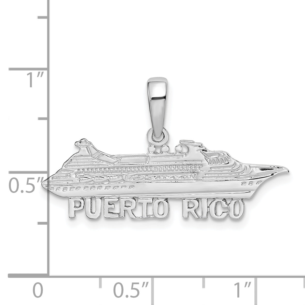 Sterling Silver De-Ani Rhodium-Plated Polished Puerto Rico Cruise Ship Pendant