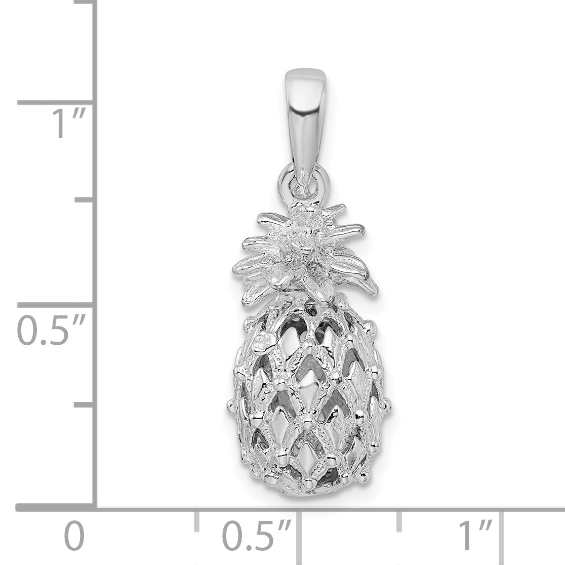 Sterling Silver De-Ani Rhodium-Plated Polished 3D Cut-Out Medium Pineapple Pendant
