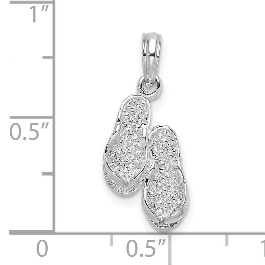 Sterling Silver De-Ani Rhodium-Plated Polished 3D Flip-Flops Pendant