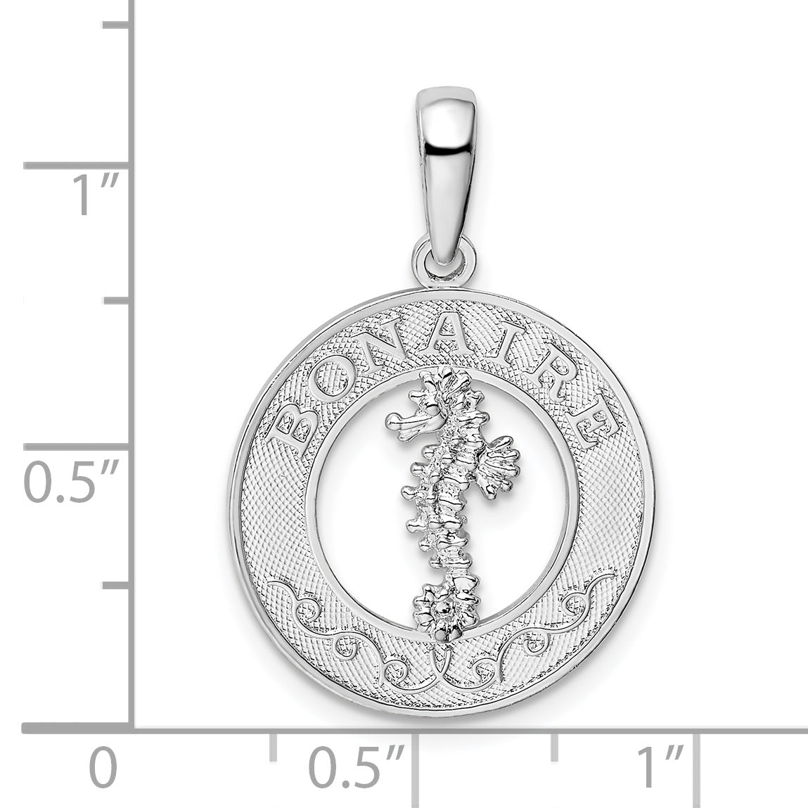 Sterling Silver De-Ani Rhodium-Plated Polished Bonaire Circle Seahorse Pendant