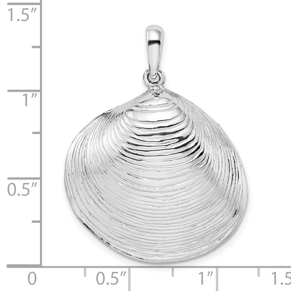 Sterling Silver De-Ani Rhodium-Plated Polished 3D Large Clam Shell Pendant
