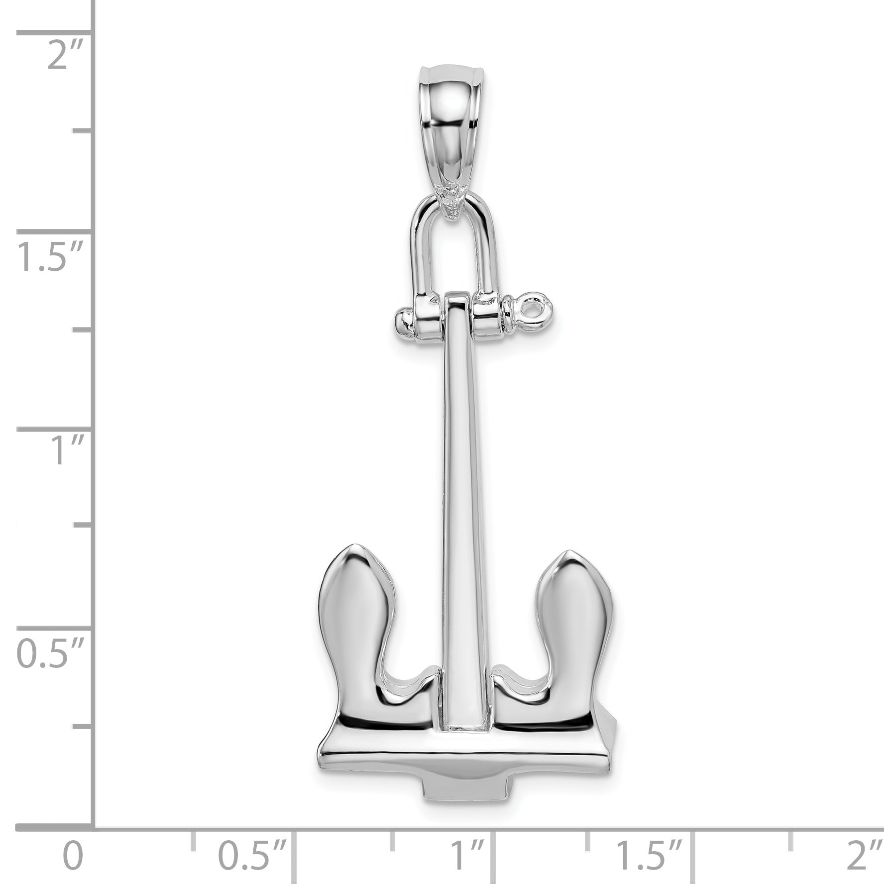 Sterling Silver De-Ani Rhodium-Plated 3D Moveable Navy Anchor Pendant