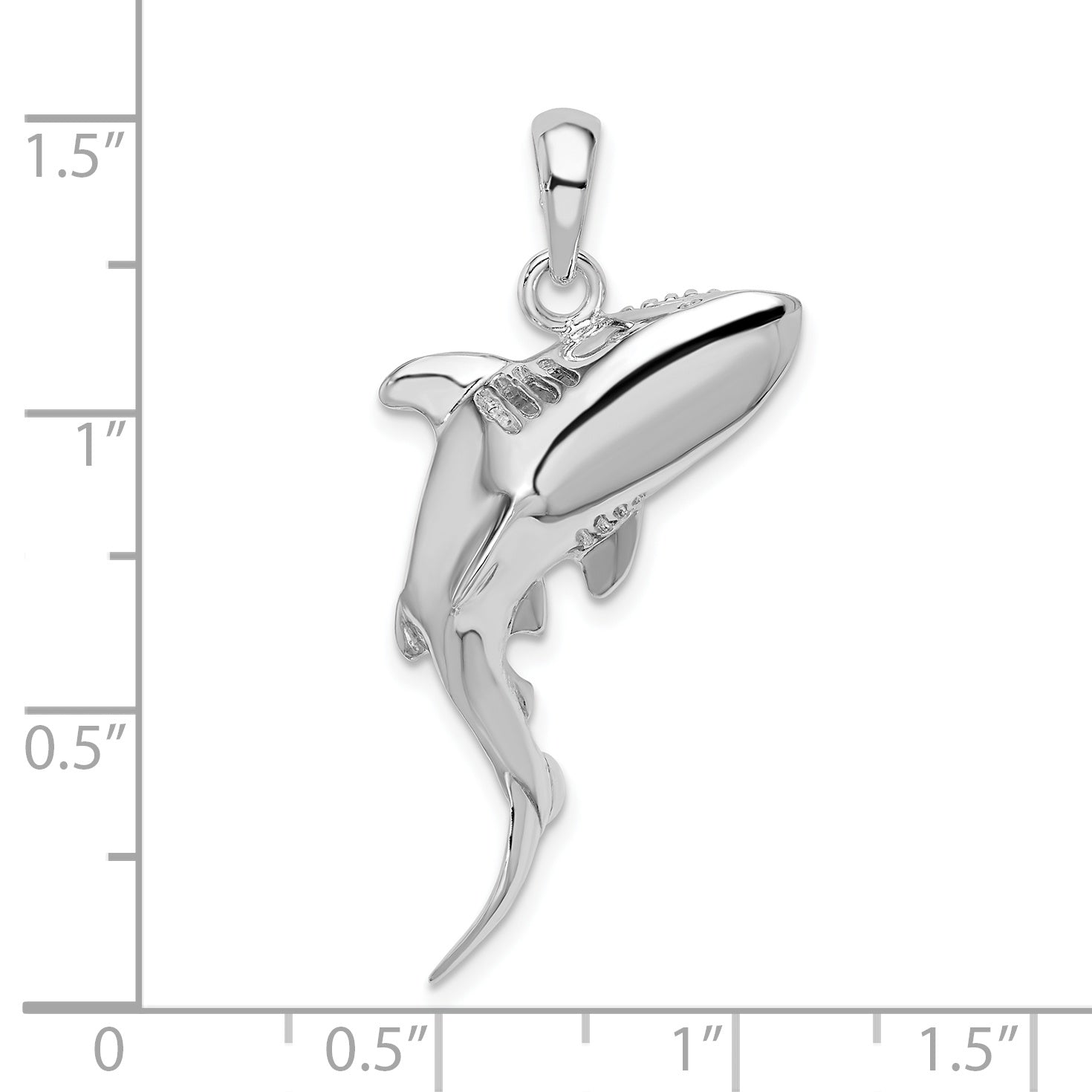 Sterling Silver De-Ani Rhodium-Plated Polished 3D Swimming Shark Pendant