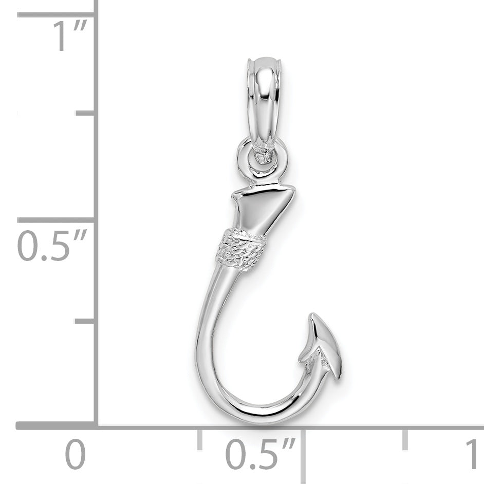 Sterling Silver De-Ani Rhodium-Plated Polished 3D Fish Hook Pendant