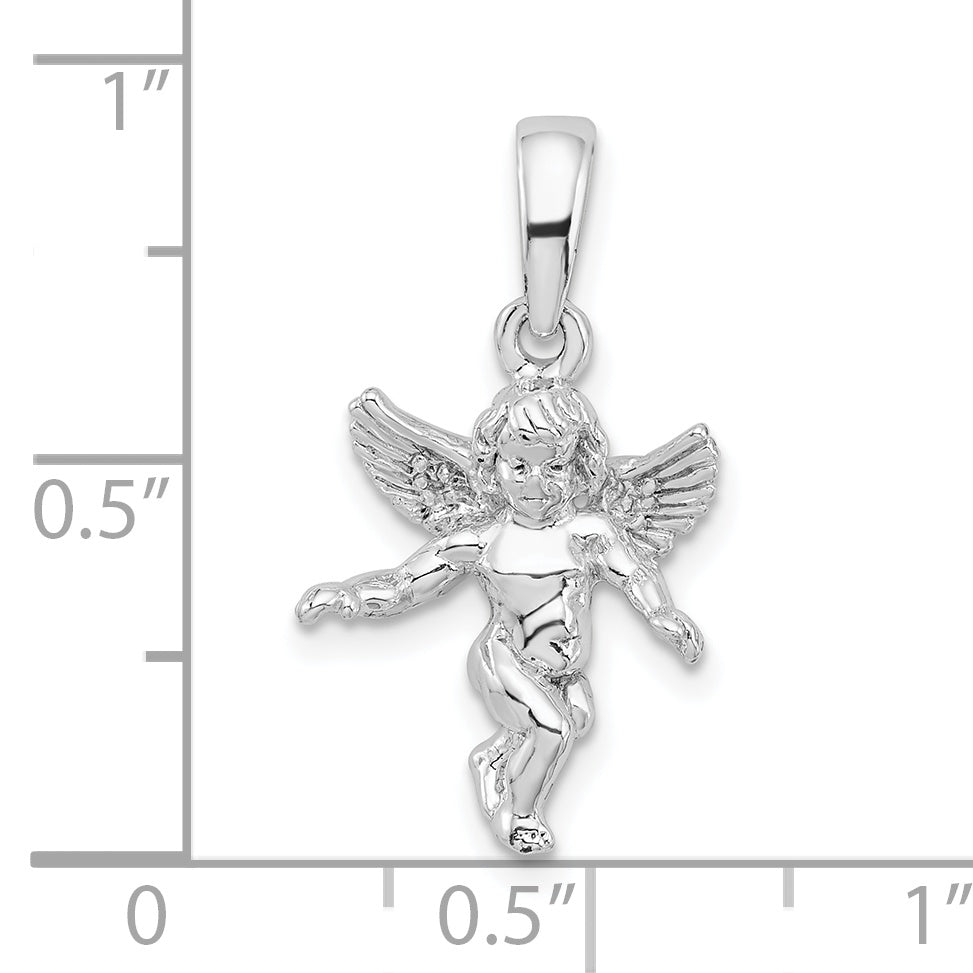 Sterling Silver De-Ani Rhodium-Plated Polished 3D Guardian Angel Pendant