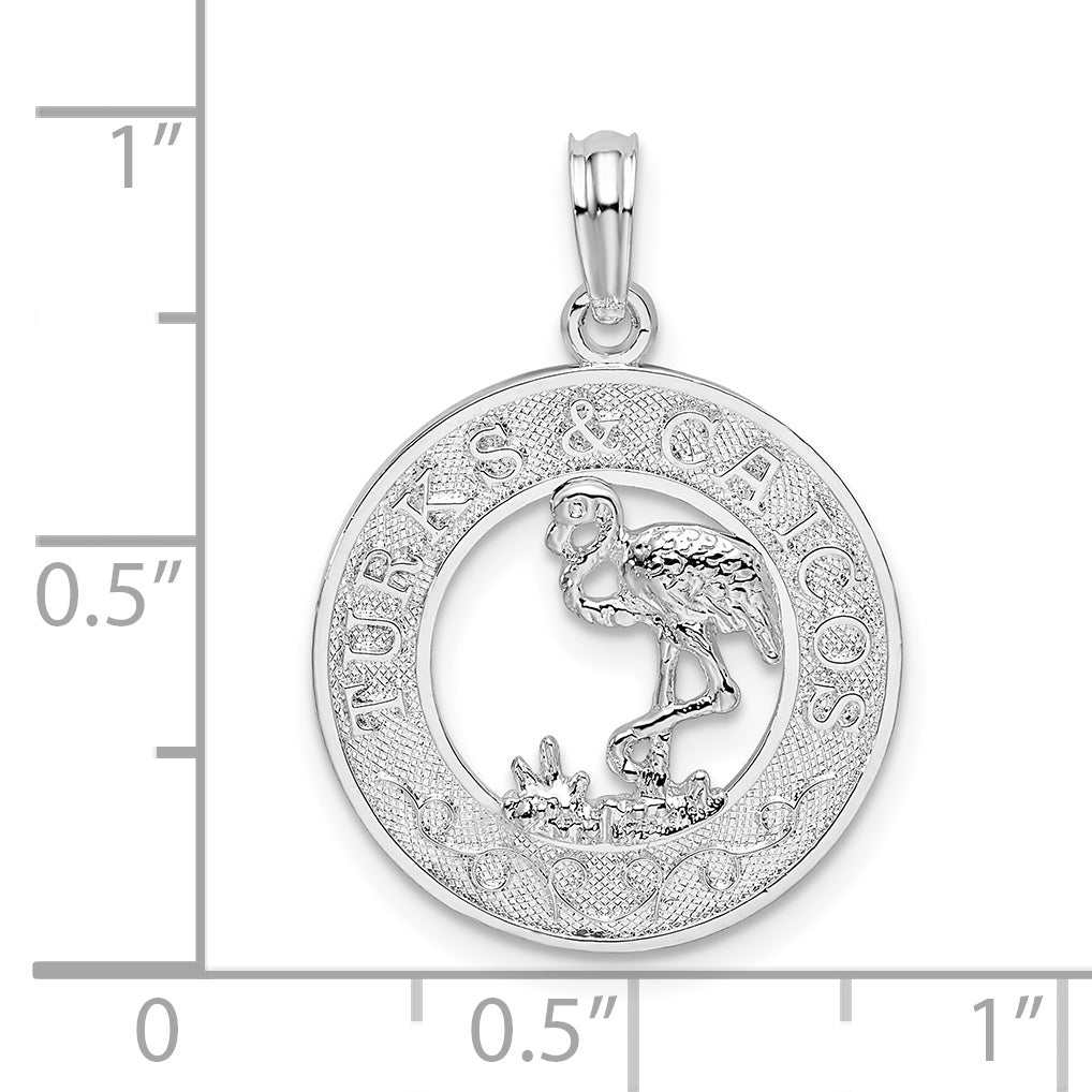 Sterling Silver De-Ani Rhodium-Plated Textured Turks And Caicos With Flamingo Pendant