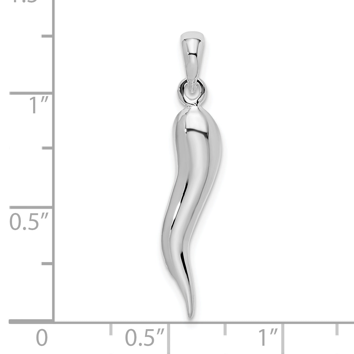 Sterling Silver De-Ani Rhodium-Plated Polished 3D Italian Horn Pendant