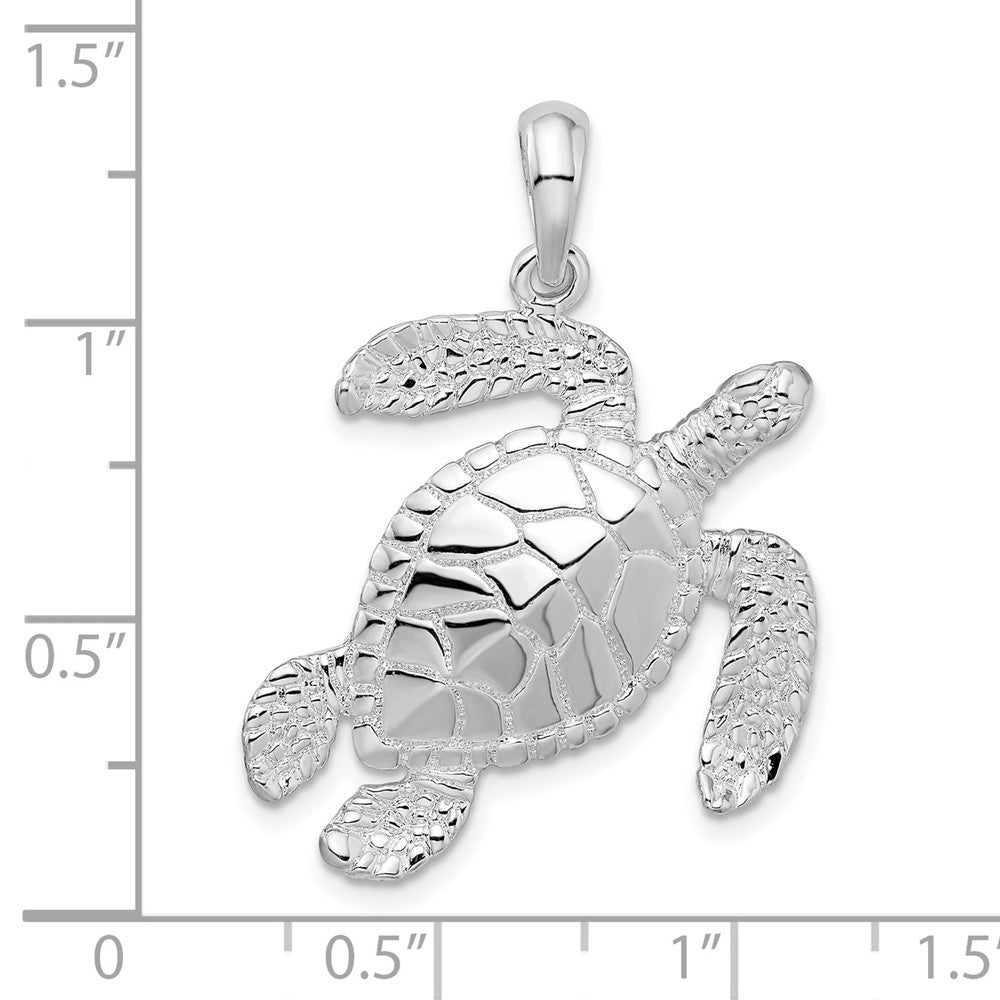 Sterling Silver De-Ani Rhodium-Plated Polished Large Swimming Sea Turtle Pendant