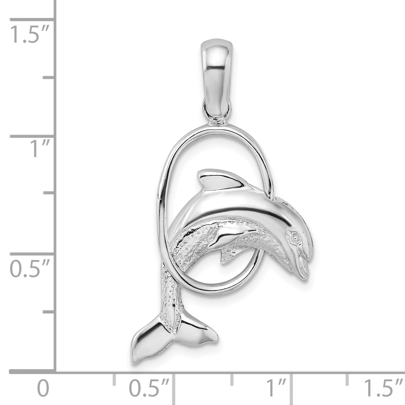 Sterling Silver De-Ani Rhodium-Plated Dolphin Jumping Thru Hoop Pendant