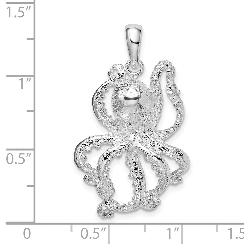 Sterling Silver De-Ani Rhodium-Plated Polished Textured Octopus Pendant