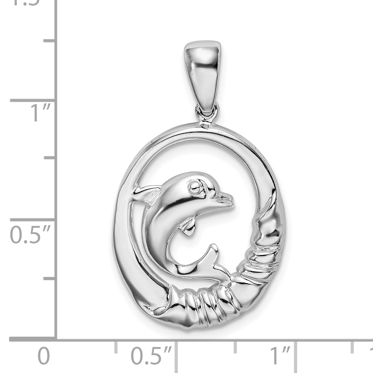 Sterling Silver Polished Dolphin Circle Pendant