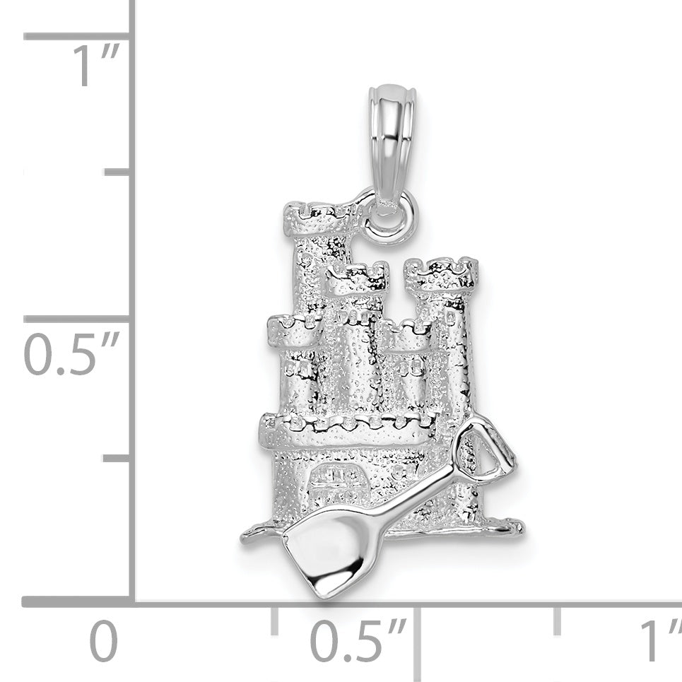 Sterling Silver De-Ani Rhodium-Plated Polished 3D Sandcastle / Shovel Pendant