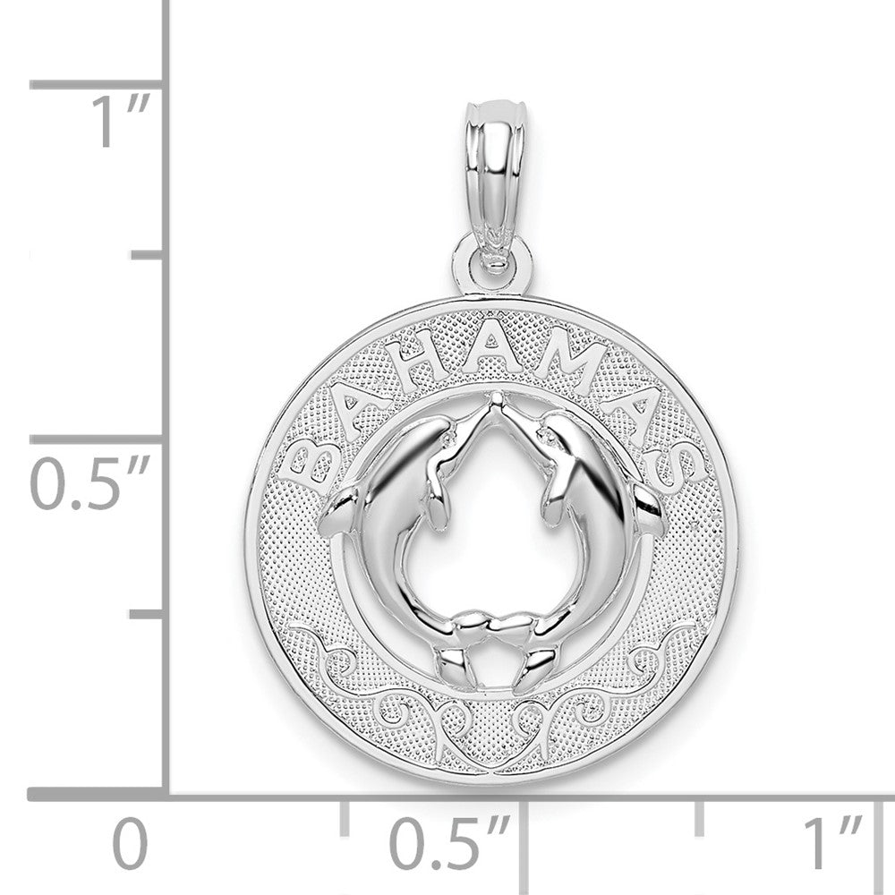 Sterling Silver De-Ani Rhodium-Plated Textured Bahamas With Dolphins Pendant