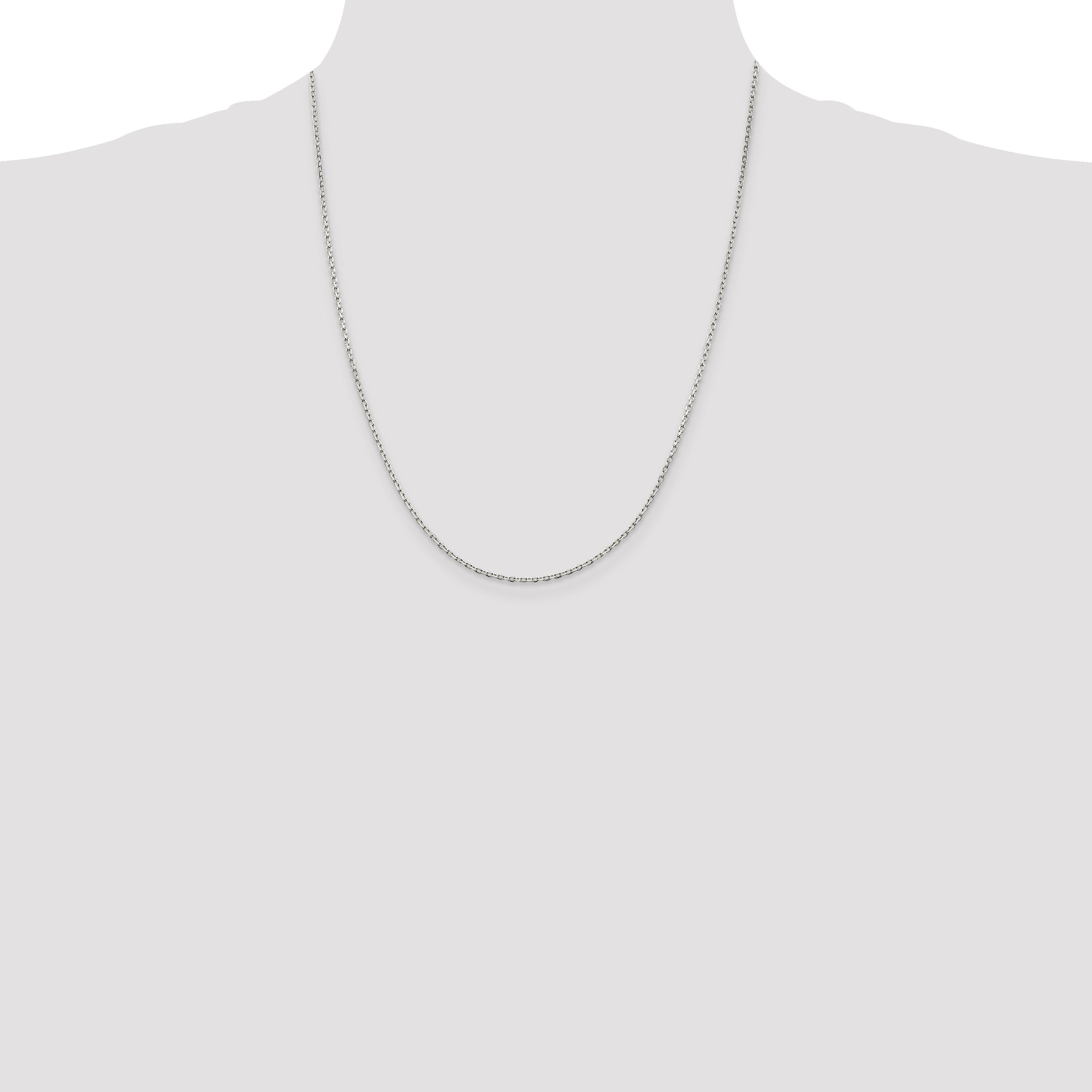 22 Inch Sterling Silver Rhodium-Plated 1.5mm Beveled Oval Cable Chain Necklace