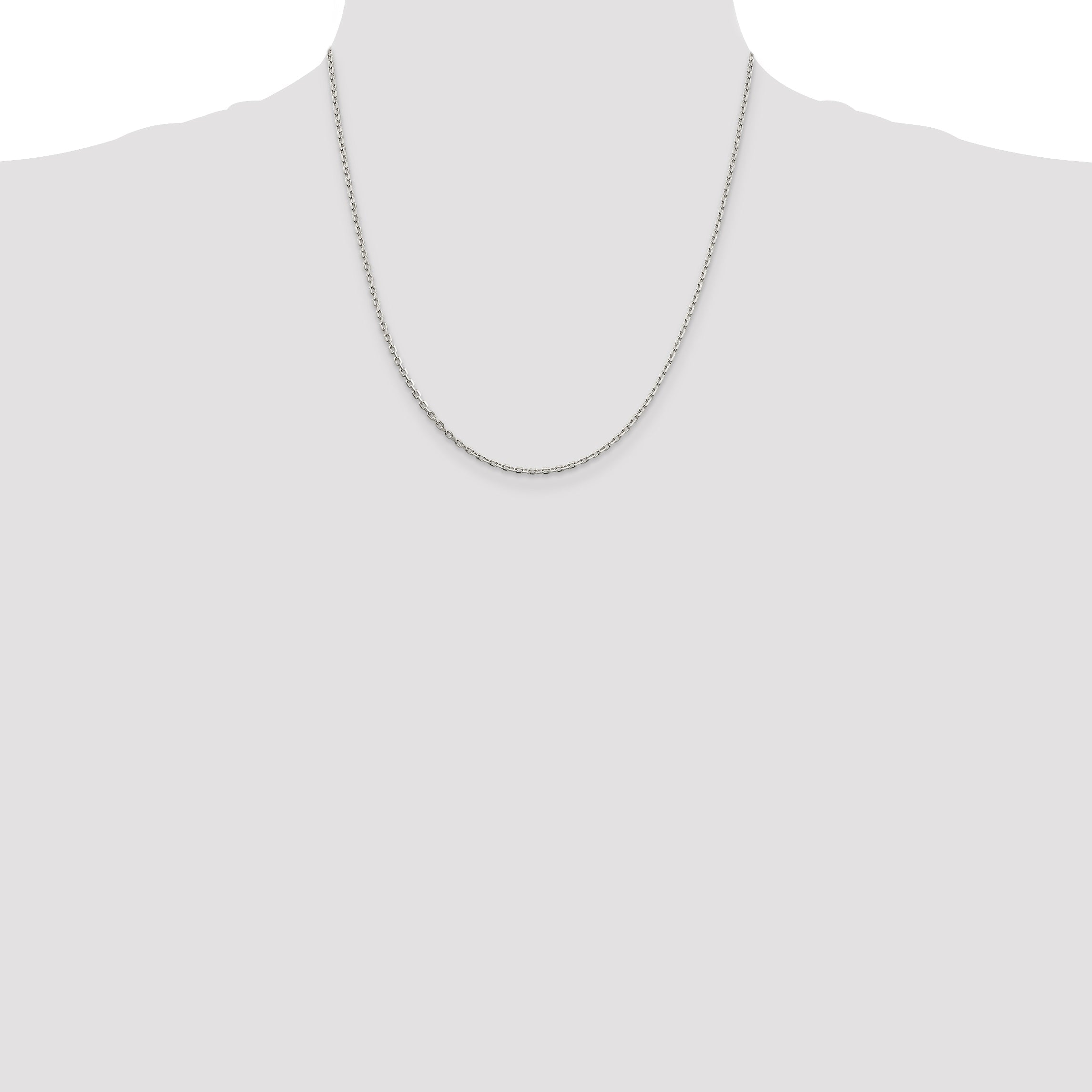 20 Inch Sterling Silver 2mm Beveled Oval Cable Chain Necklace