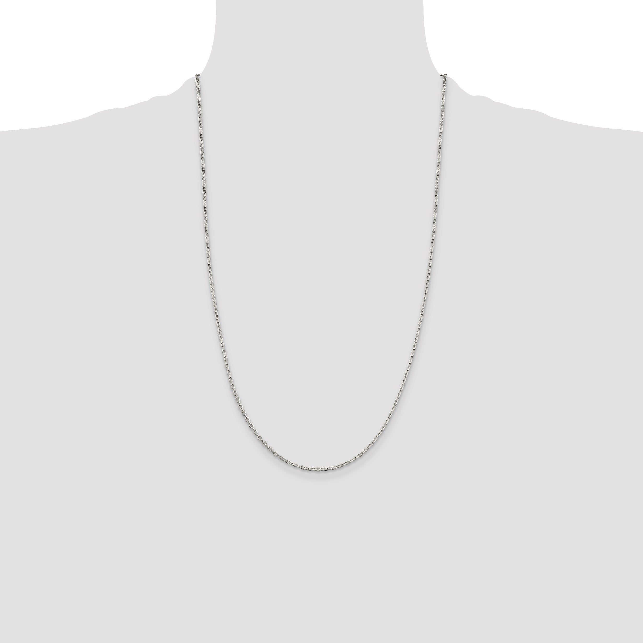 26 Inch Sterling Silver 2mm Beveled Oval Cable Chain Necklace