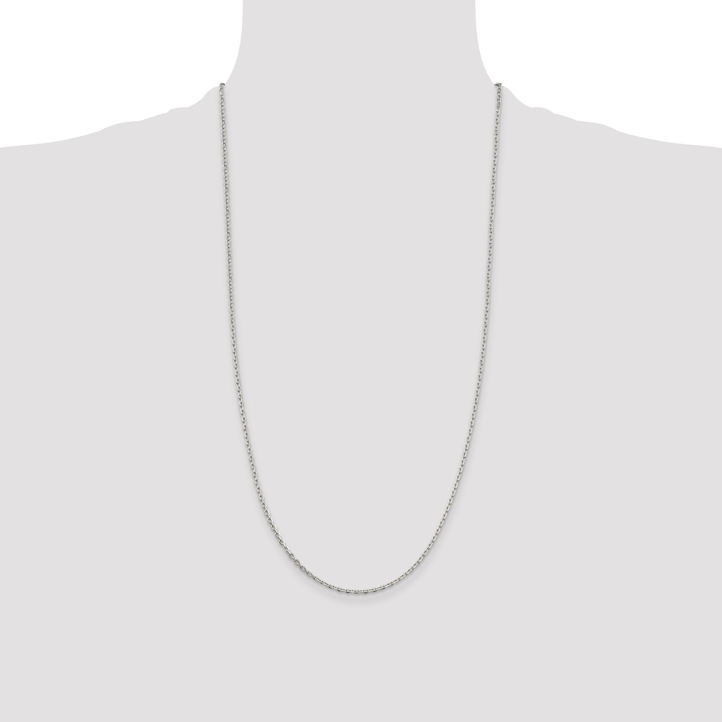 28 Inch Sterling Silver 2mm Beveled Oval Cable Chain Necklace