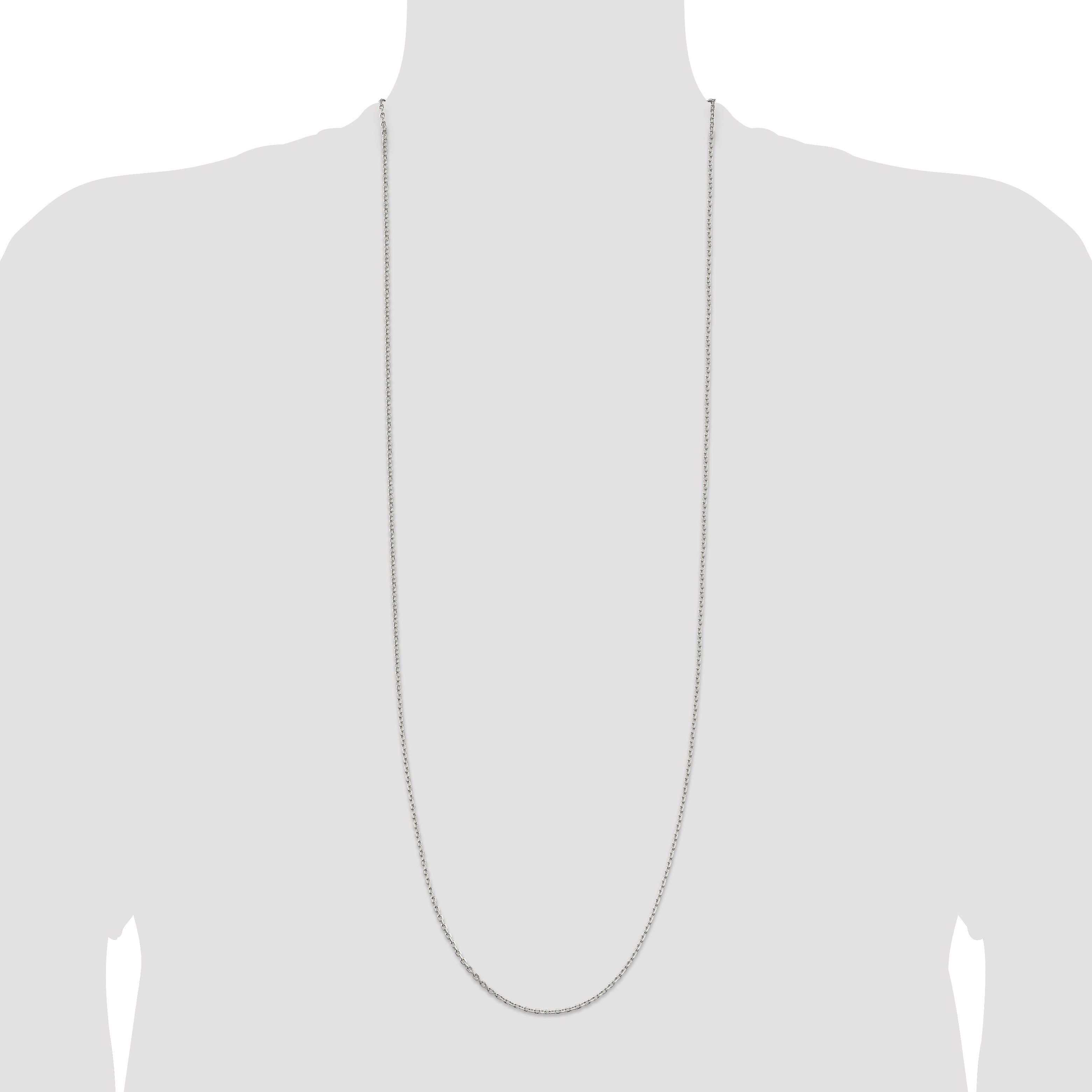 36 Inch Sterling Silver 2mm Beveled Oval Cable Chain Necklace