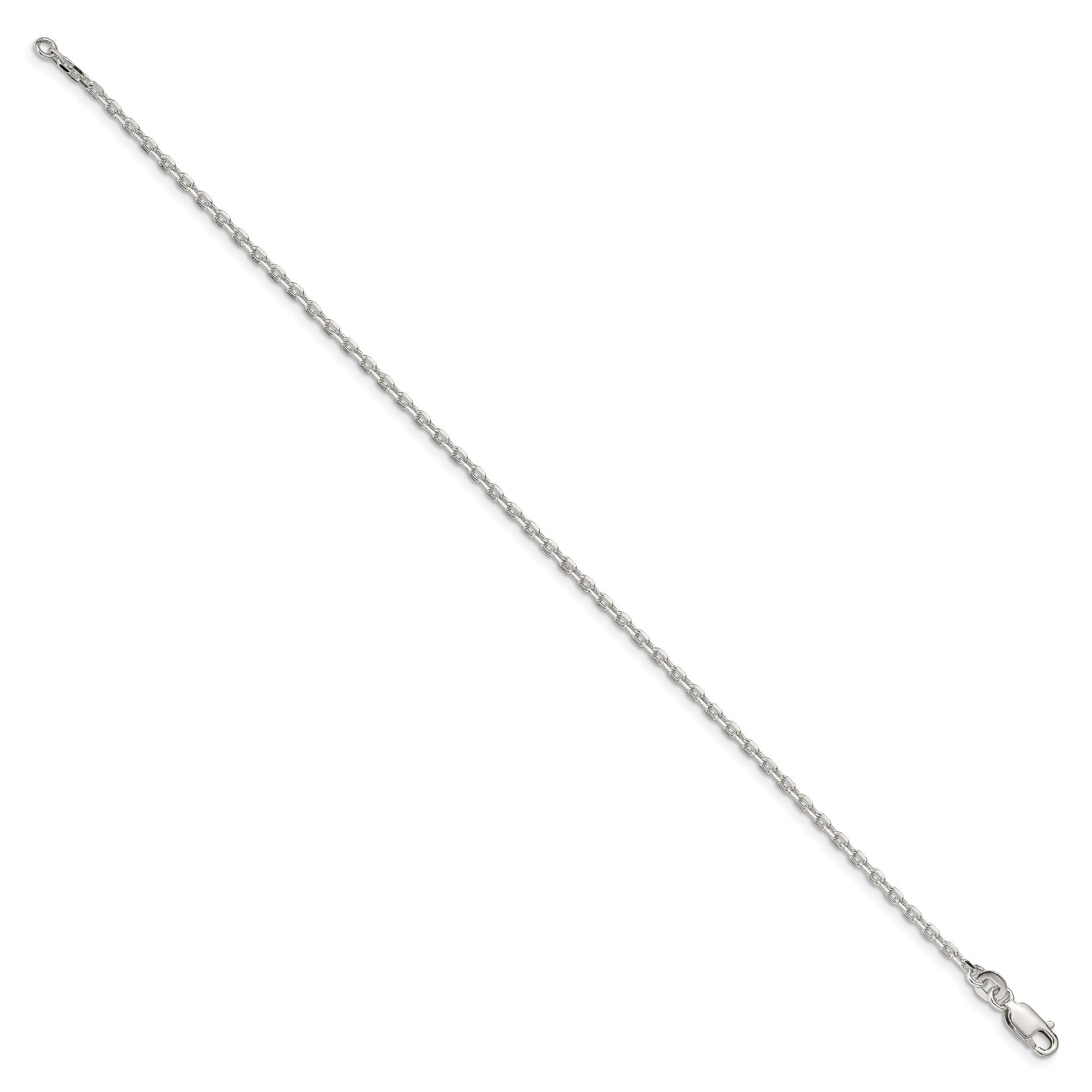 7 Inch Sterling Silver 2mm Beveled Oval Cable Chain Bracelet