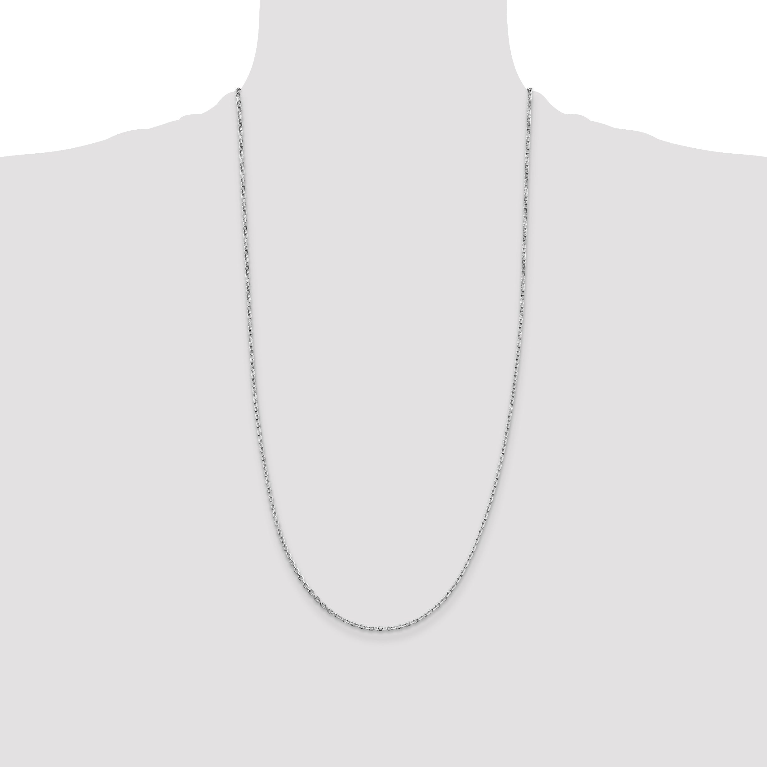 28 Inch Sterling Silver Rhodium-Plated 2mm Beveled Oval Cable Chain Necklace