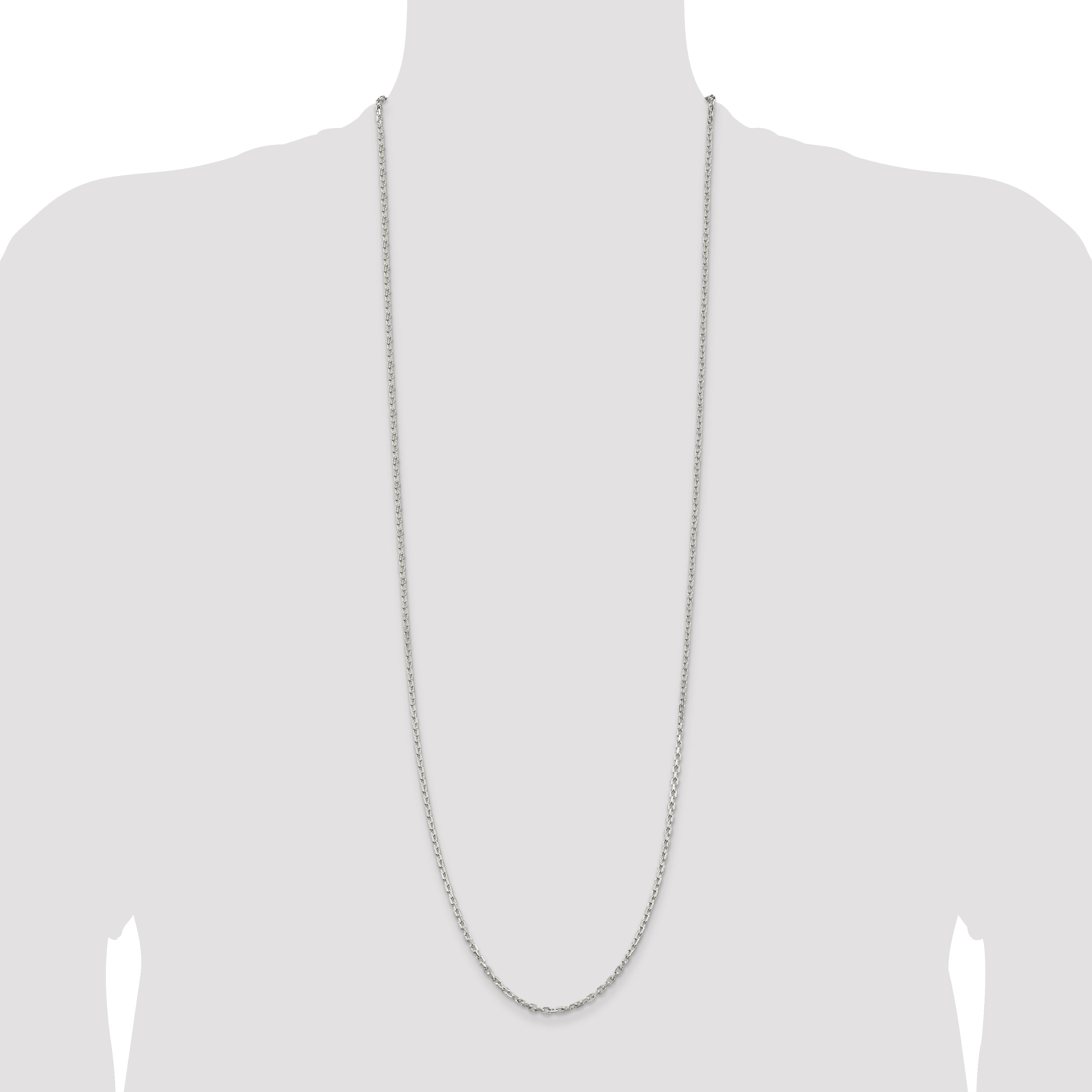 36 Inch Sterling Silver 2.75mm Beveled Oval Cable Chain Necklace