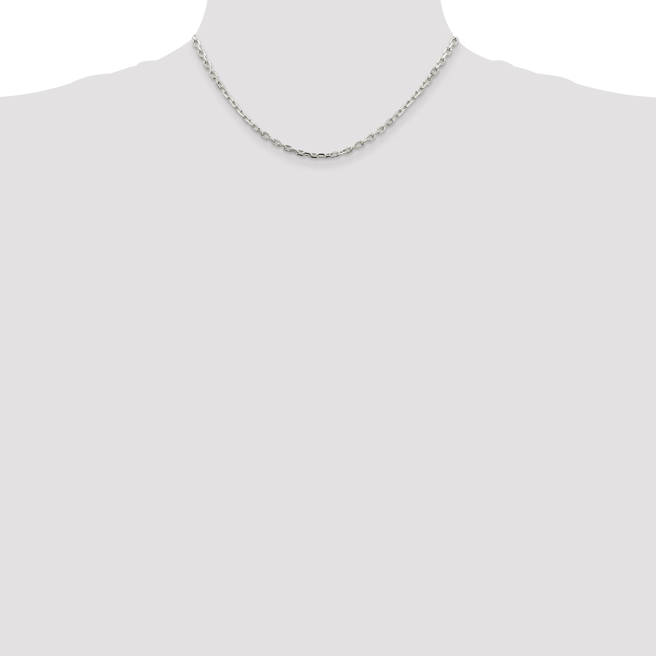 16 Inch Sterling Silver 3.25mm Beveled Oval Cable Chain Necklace