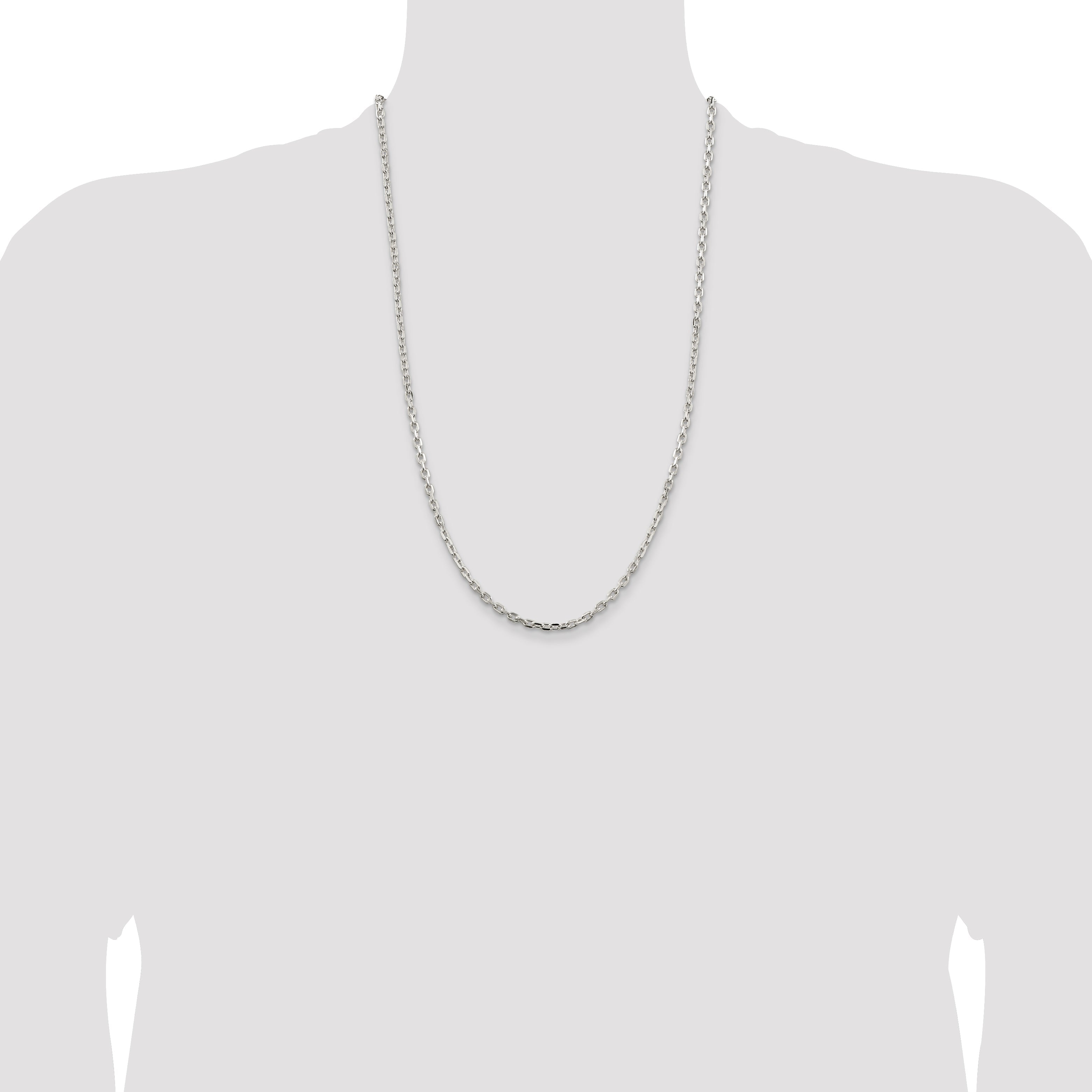 26 Inch Sterling Silver 3.25mm Beveled Oval Cable Chain Necklace