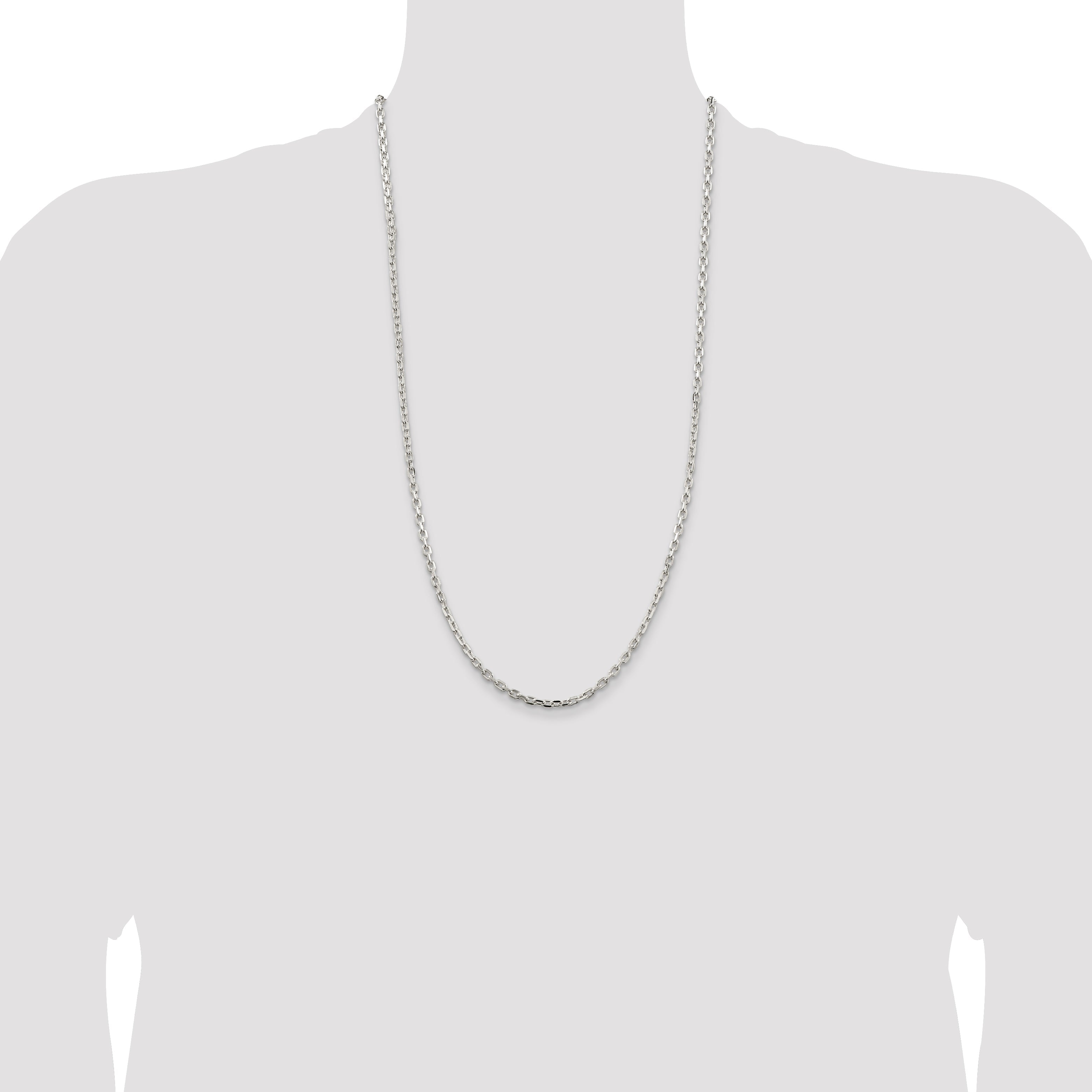 28 Inch Sterling Silver 3.25mm Beveled Oval Cable Chain Necklace