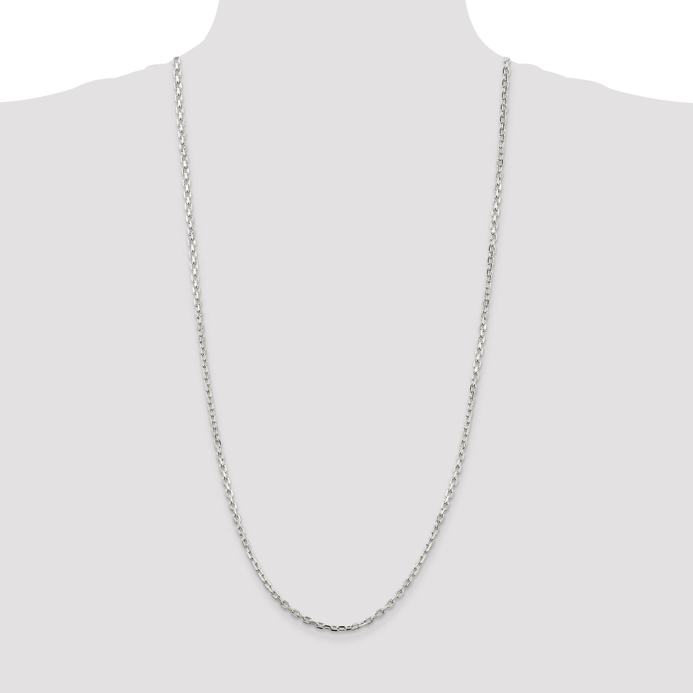 30 Inch Sterling Silver 3.25mm Beveled Oval Cable Chain Necklace