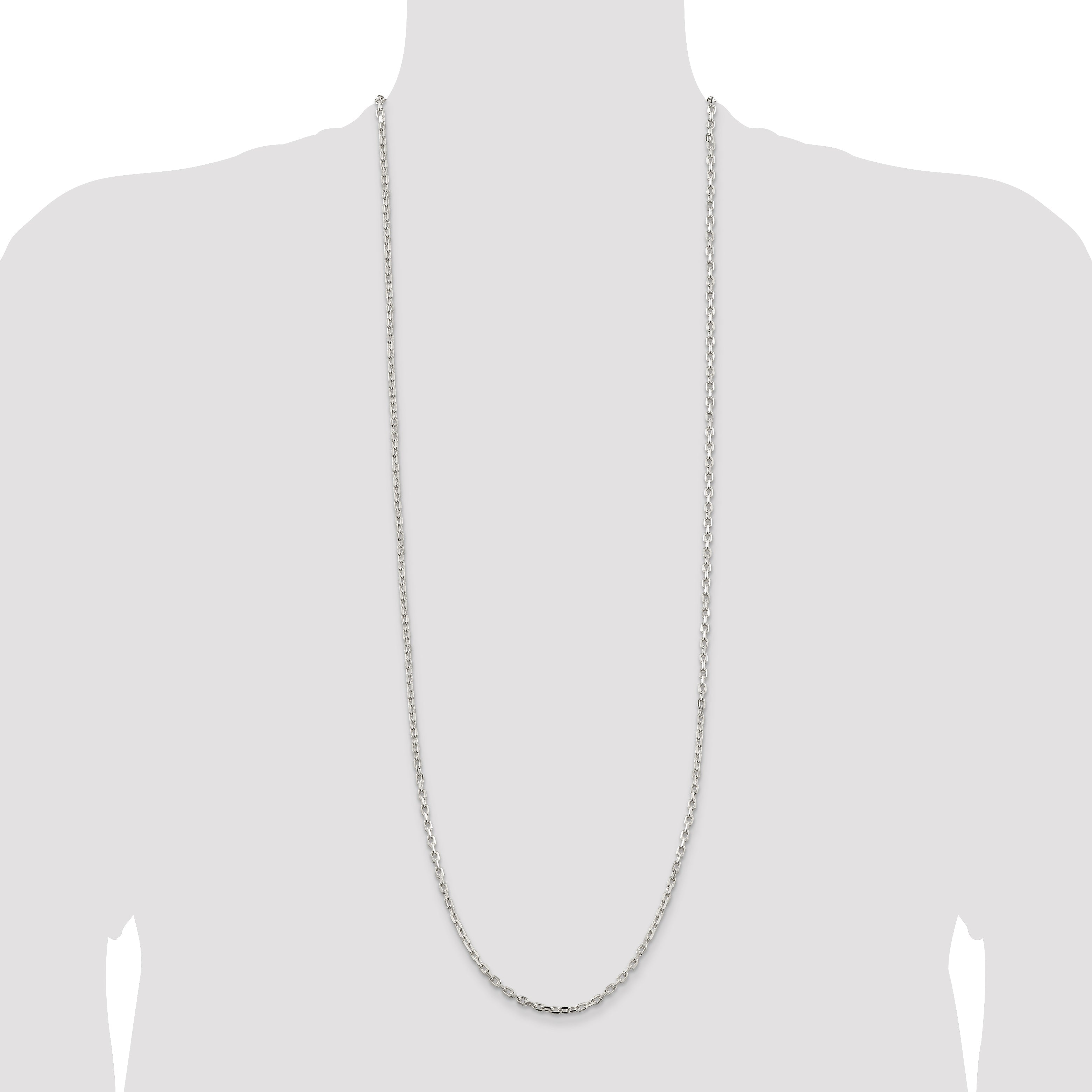 36 Inch Sterling Silver 3.25mm Beveled Oval Cable Chain Necklace