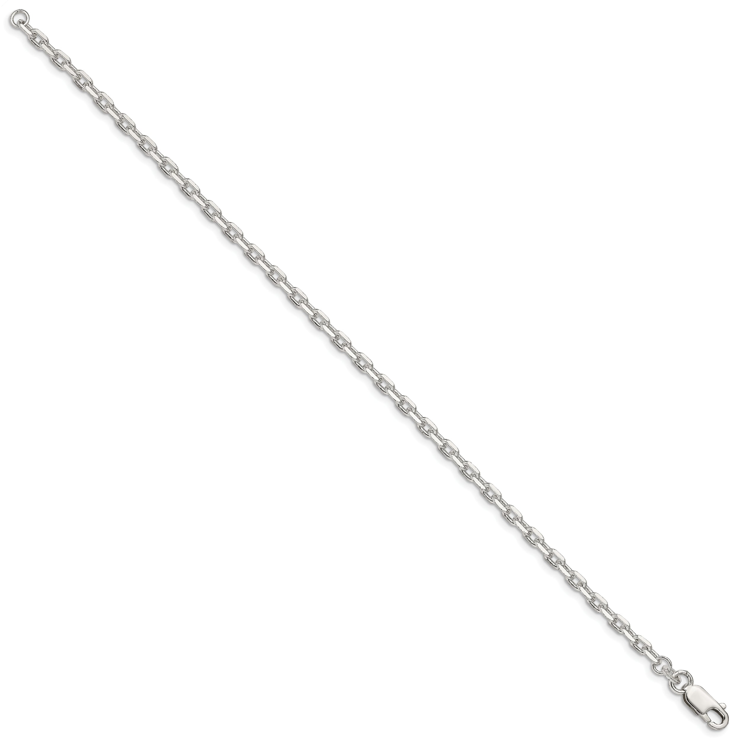 8 Inch Sterling Silver 3.25mm Beveled Oval Cable Chain Bracelet
