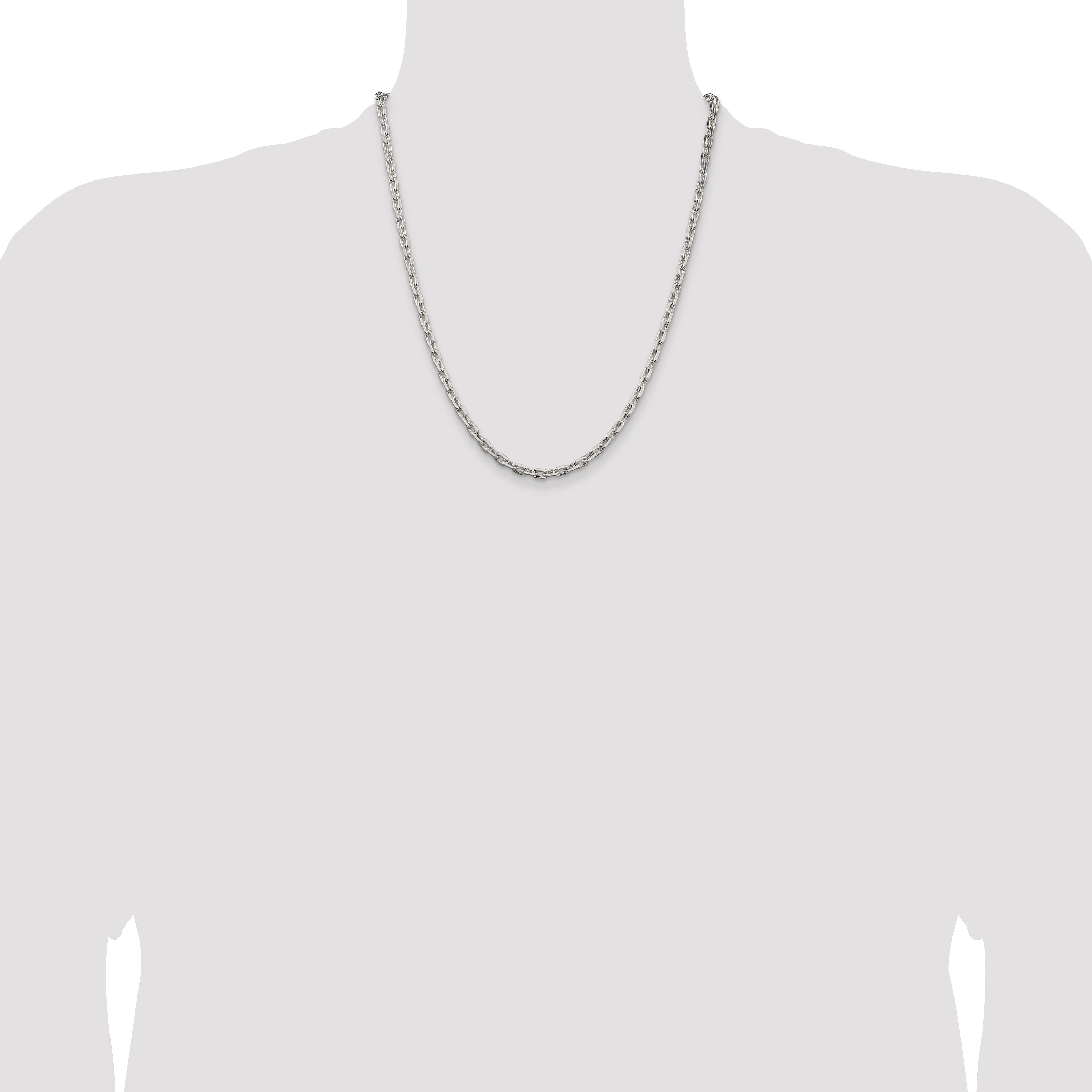 22 Inch Sterling Silver 3.95mm Beveled Oval Cable Chain Necklace