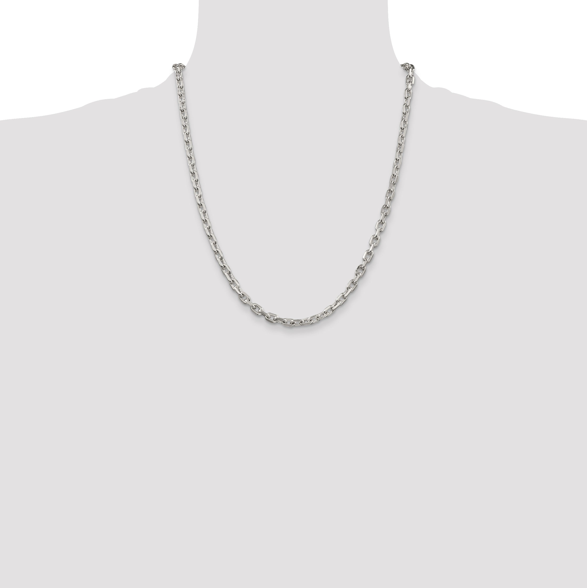 22 Inch Sterling Silver 4.9mm Beveled Oval Cable Chain Necklace