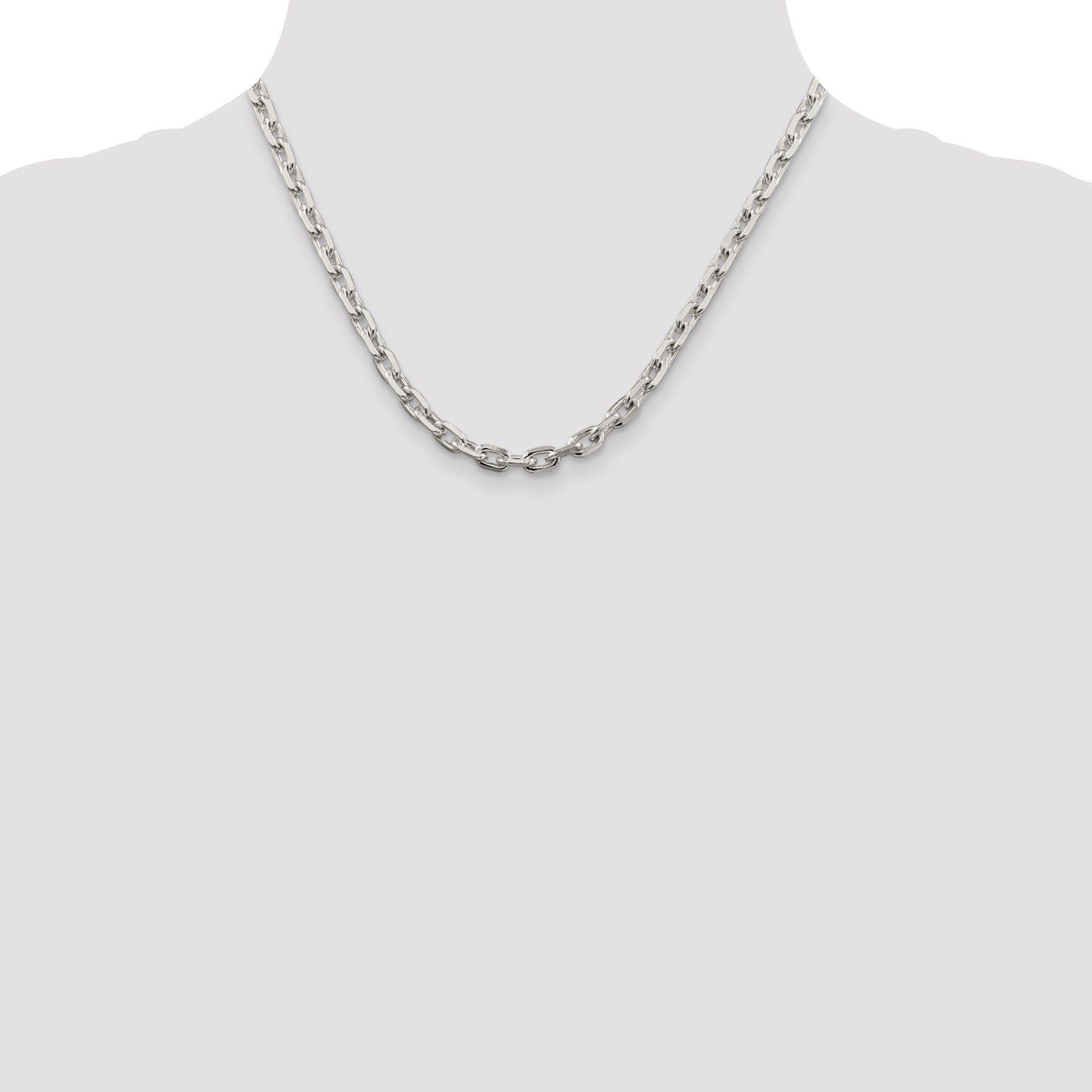 18 Inch Sterling Silver 5.4mm Beveled Oval Cable Chain Necklace