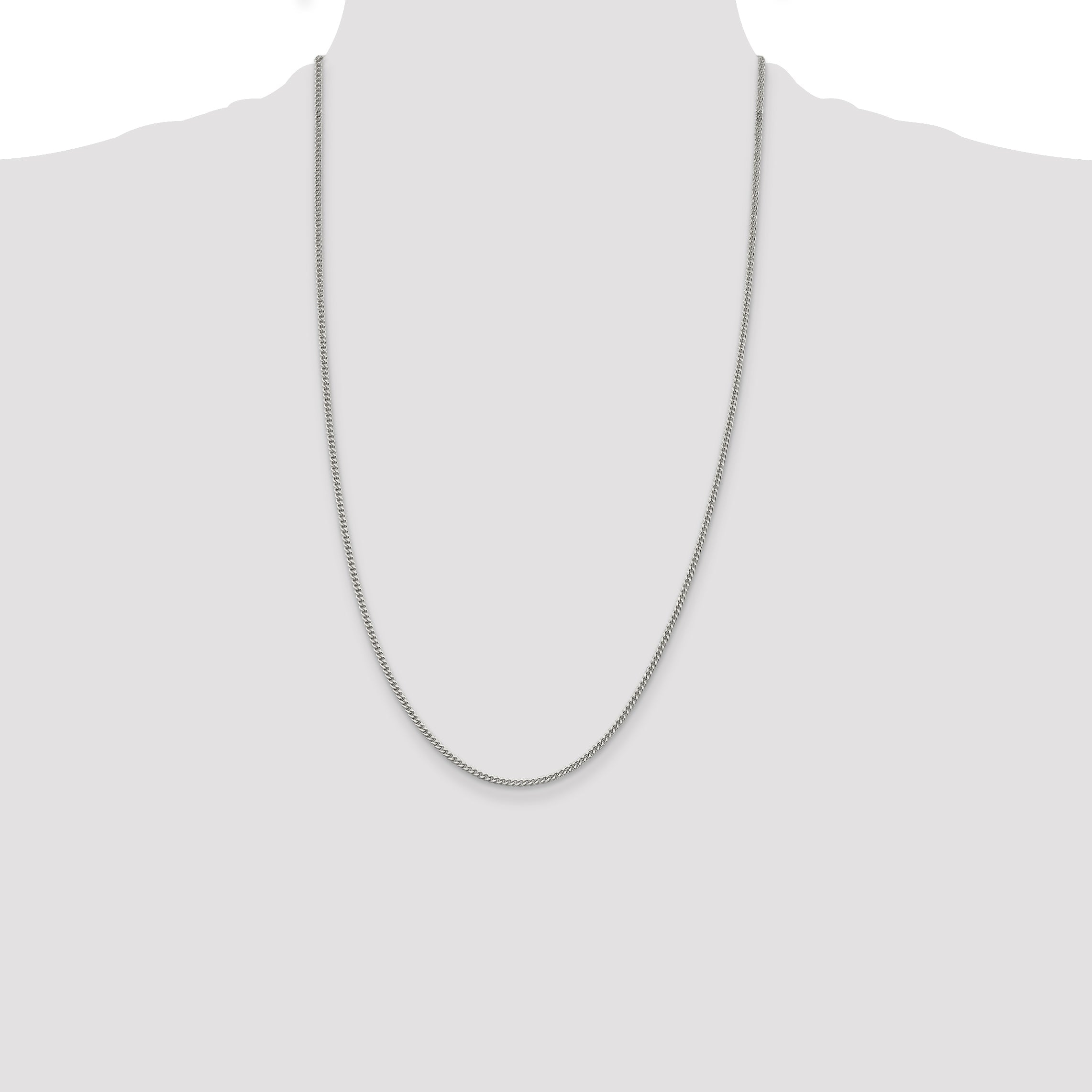 26 Inch Sterling Silver Rhodium-Plated 2mm Curb Chain Necklace