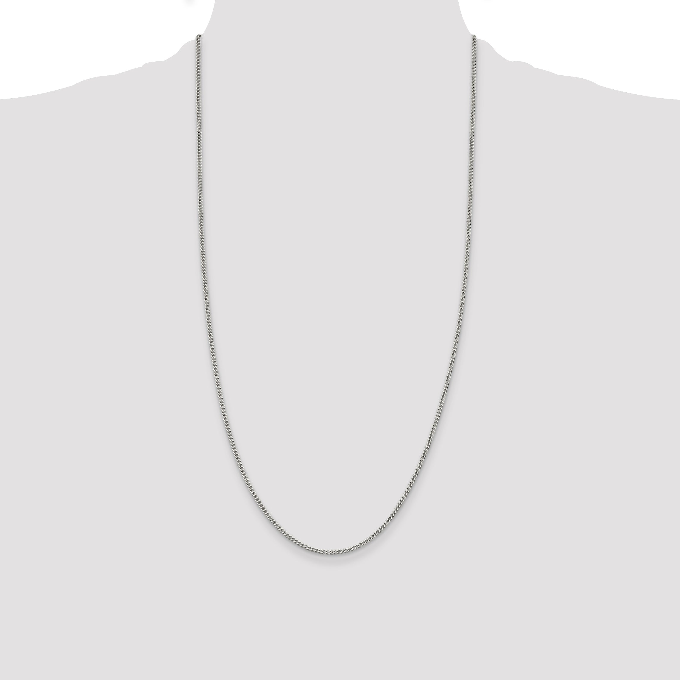 28 Inch Sterling Silver Rhodium-Plated 2mm Curb Chain Necklace