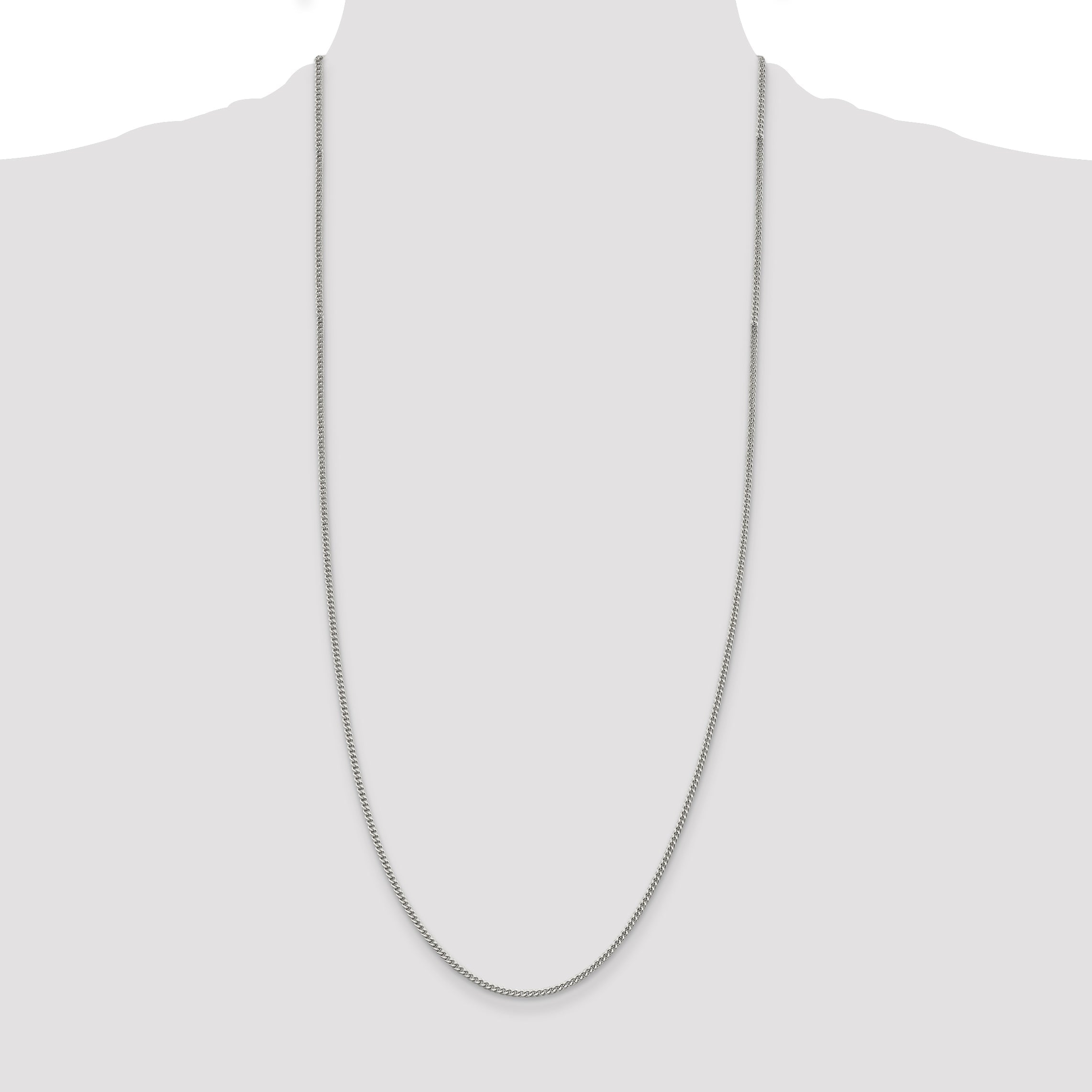 30 Inch Sterling Silver Rhodium-Plated 2mm Curb Chain Necklace