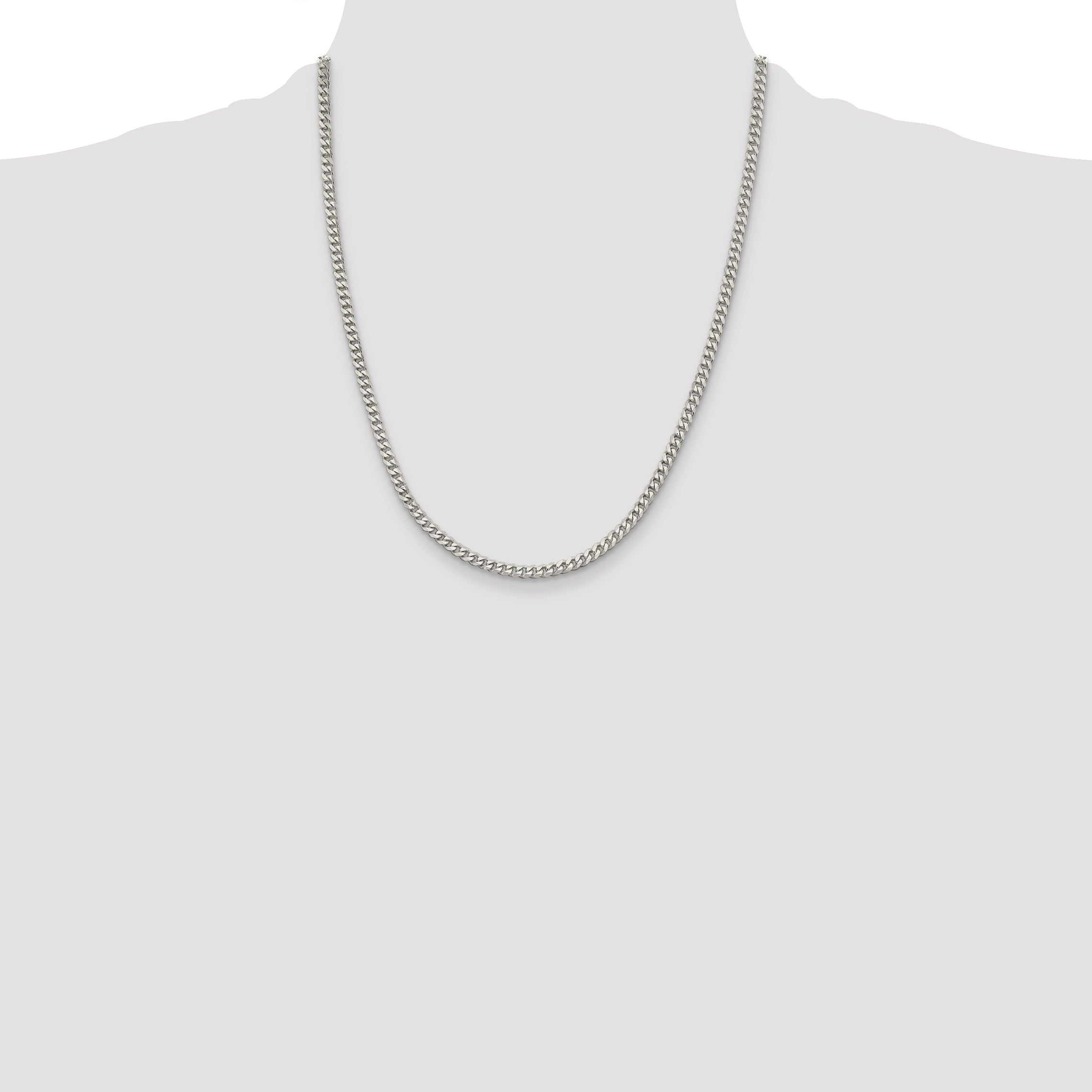 22 Inch Sterling Silver Rhodium-Plated 3.5mm Curb Chain Necklace