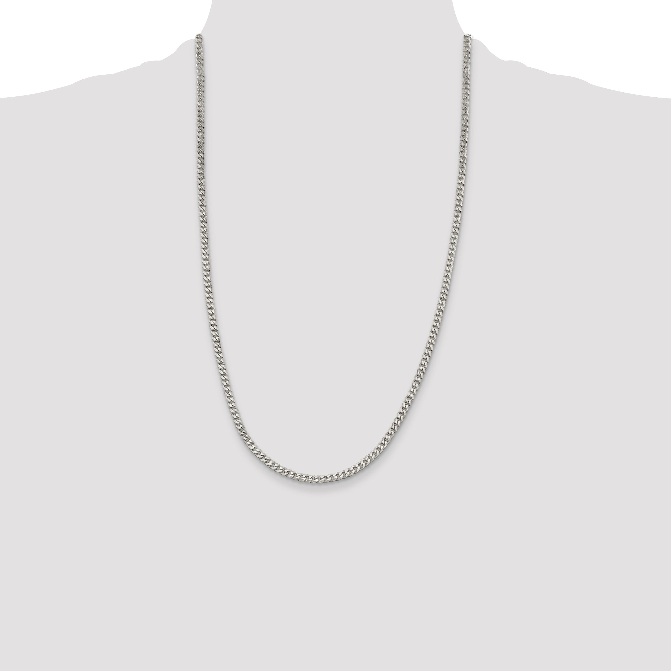 26 Inch Sterling Silver Rhodium-Plated 3.5mm Curb Chain Necklace